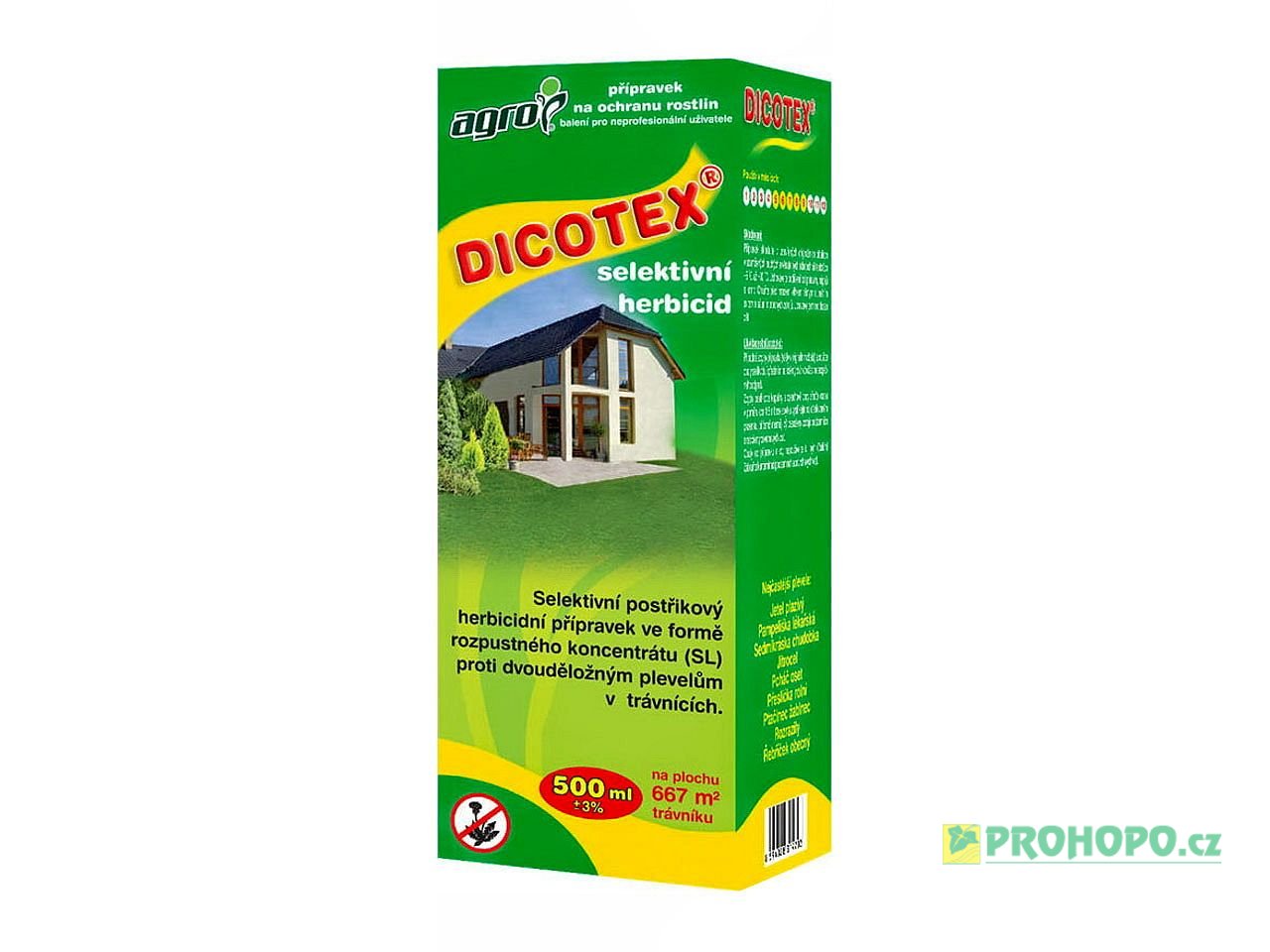 Dicotex 500ml - proti dvouděložným plevelům v okrasných, sportovních a účelových trávnících
